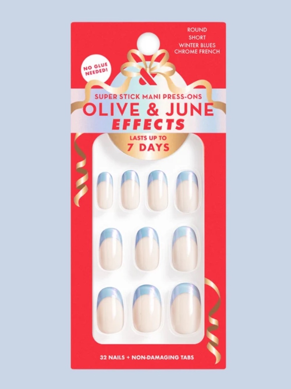 Olive and June Super Stick Mani Press On Nails in Winter Blues Chrome French